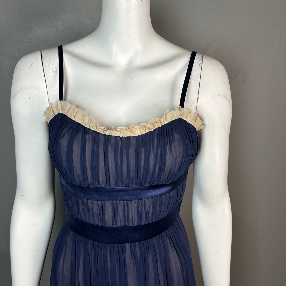 90s Regency Balletcore Silk Slip Dress Size 2 BCBG Blue Chiffon Dainty Cocktail - Picture 10 of 12